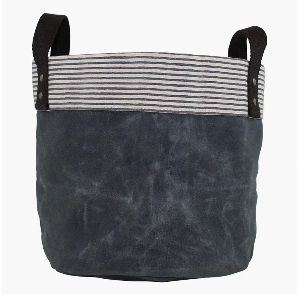 NWT CB Station Waxed‎ Canvas Fabric Bin Slate Round Bottom
